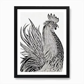 Rooster 2 Linocut Bird Art Print