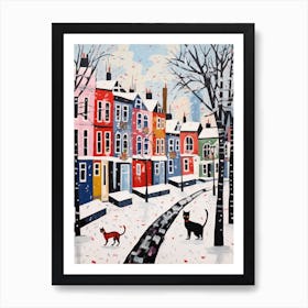 Cat In The Streets Of Matisse Style London With Snow 7 Art Print