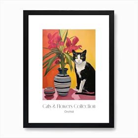 Cats & Flowers Collection Orchid Flower Vase And A Cat, A Painting In The Style Of Matisse 0 Art Print