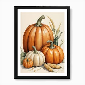 Holiday Illustration With Pumpkins, Corn, And Vegetables (24) Art Print
