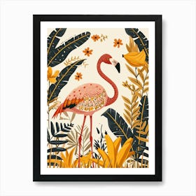 Greater Flamingo And Banana Plants Boho Print 1 Art Print
