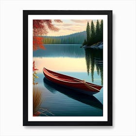 Canoe On Lake Water Waterscape Crayon 1 Art Print