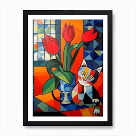 Anthurium With A Cat 2 Cubism Picasso Style Art Print