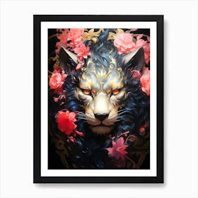 Lion With Flowers 2 Art Print