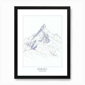 Makalu Nepal China Line Drawing 2 Poster Art Print