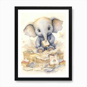 Elephant Painting Collecting Stamps Watercolour 4 Art Print