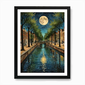 William Morris Moonlight Over The Canal Art Print