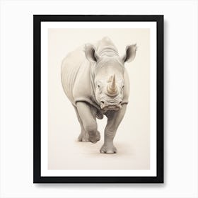 Detailed Vintage Illustration Of A Rhino 2 Art Print