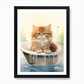 Ragamuffin Cat In Bathtub Bathroom 3 Art Print
