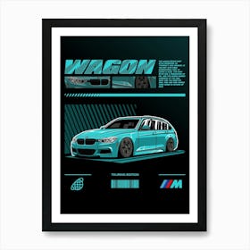 Bmw F31 Wagon Cyan Art Print