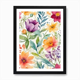 Watercolor Floral Pattern 4 Art Print