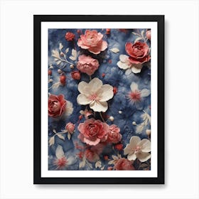 Flowers On A Blue Background Art Print