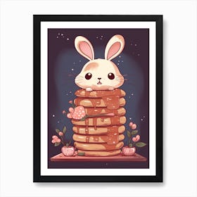 Bunny On A Stack Of Pancakes Kawaii Illustration  1 Art Print