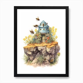 Hedgehogging Mining Bee Beehive Watercolour Illustration 3 Art Print