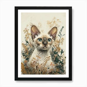 Devon Rex Cat Japanese Illustration 1 Art Print