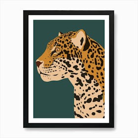 Jungle Safari Jaguar on Dark Teal Art Print