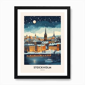 Winter Night  Travel Poster Stockholm Sweden 2 Art Print