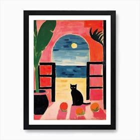 Matisse Style Painting Black Cat In Amalfi Lemons Art Print