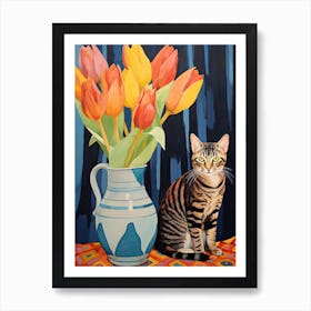 Daffodil Flower Vase And A Cat, A Painting In The Style Of Matisse 3 Art Print