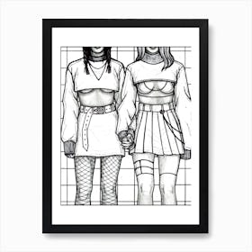 Girls Holding Hands Bw Art Print