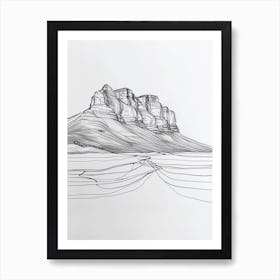 Table Mountain South Africa Line Drawing 3 Art Print