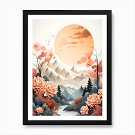 Aurora S Embrace Sunlit Peaks And Blossoms Art Print