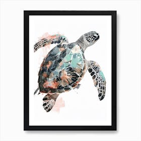 Neutral Watercolour Style Sea Turtle On A White Background Art Print