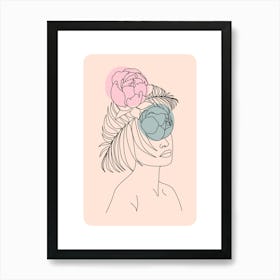 Peony Hat Monoline Asthetic Mnimalist Drawing Art Print