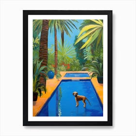 Painting Of A Dog In Jardin Majorelle Garden, Morocco In The Style Of Matisse 04 Art Print