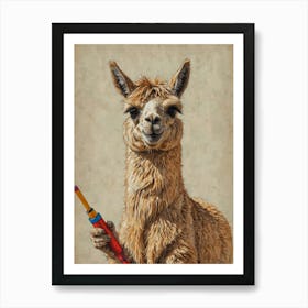 Llama With A Pencil Art Print