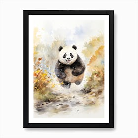 Panda Art Running Watercolour 3 Art Print