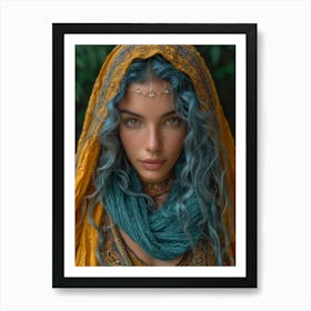 Blue Haired Woman Art Print