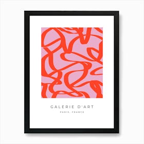 Pink Retro Lines Abstract Brush Shapes Art Print