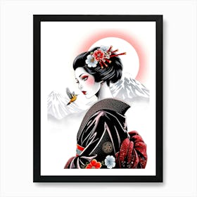 Geisha with Bird a AT Mountains - Color Sketch Poster