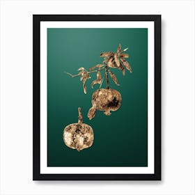 Gold Botanical Pomegranate on Dark Spring Green n.4191 Art Print