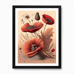 Poppy Seeds Spices And Herbs Retro Drawing 1 Art Print