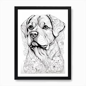 Rottweiler Dog, Line Drawing 1 Art Print