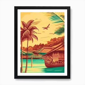 Chumphon Thailand Vintage Sketch Tropical Destination Art Print