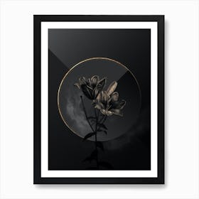 Shadowy Vintage Orange Bulbous Lily Botanical in Black and Gold Art Print