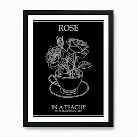 Rose In A Teacup Line Drawing 3 Poster Inverted Art Print