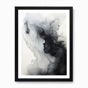 White And Black Flow Asbtract Painting 1 Art Print