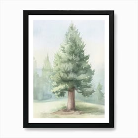 Redwood Tree Atmospheric Watercolour Painting 2 Art Print