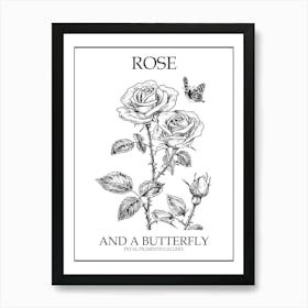 Butterfly Rose Line Drawing 3 Poster Art Print