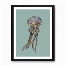 Jellyfish On Aqua Blue Art Print