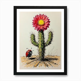 Ladybug And Cactus Art Print