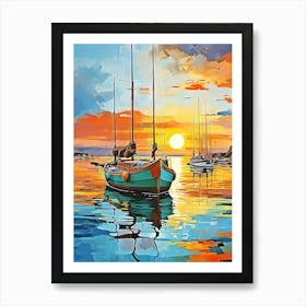 Sunset Boat Painting 1 Art Print