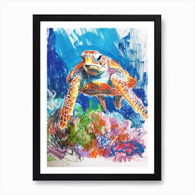 Rainbow Blue Sea Turtle Crayon Scribble Art Print