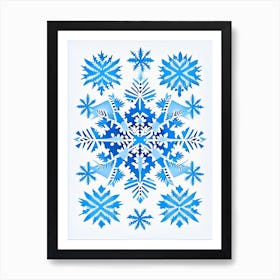 Winter Snowflake Pattern, Snowflakes, Blue & White Illustration 3 Art Print