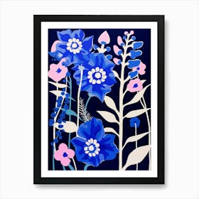 Blue Flower Illustration Foxglove 1 Art Print