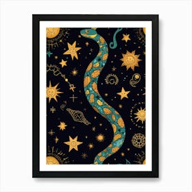 Snake And Stars Seamless Pattern Art Print